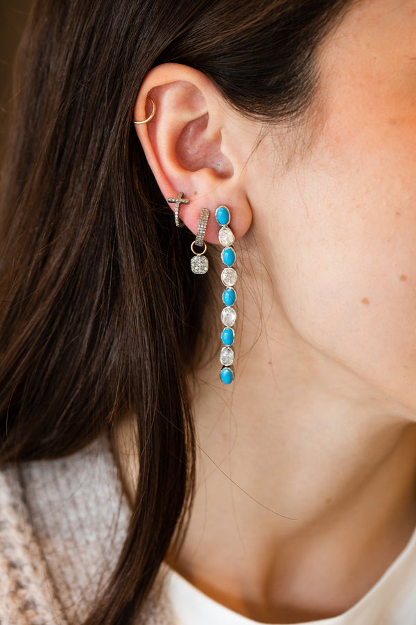 Silver Turquoise Polki Diamond Duster Earrings