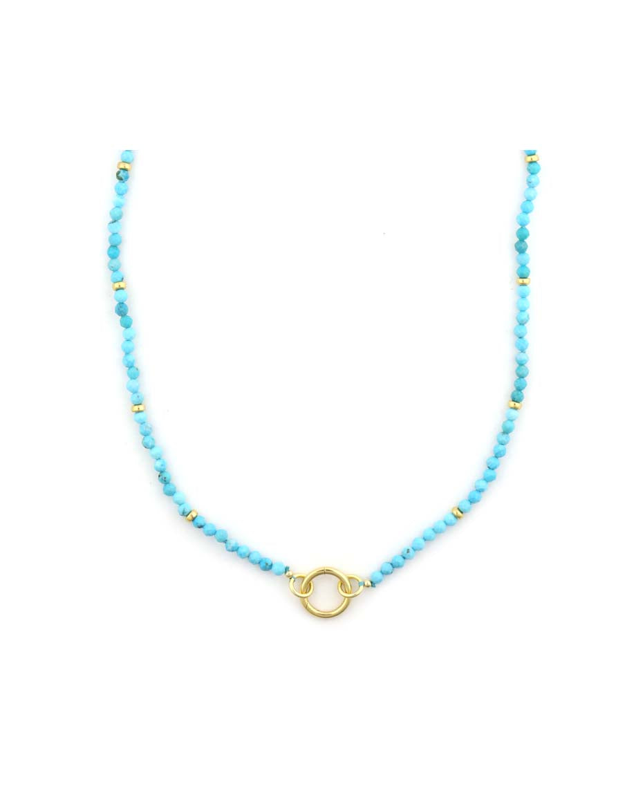 12mm 14K Gold Turquoise Beaded Lock Necklace