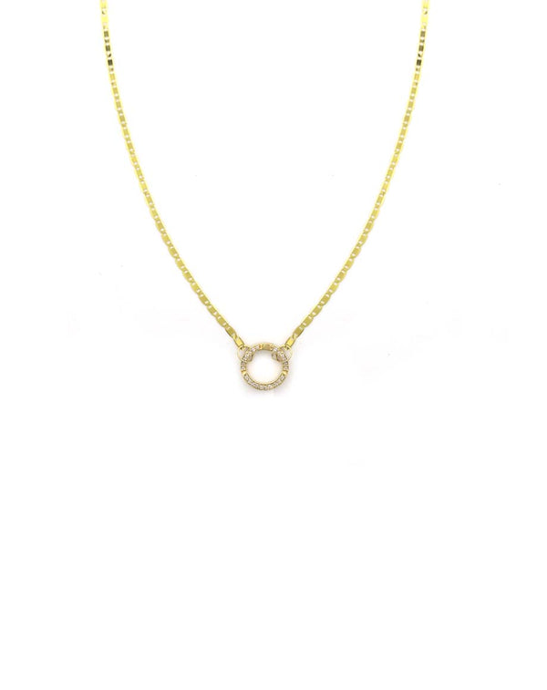 12mm 14K Gold Diamond Lock Necklace: 2mm Valentino Chain