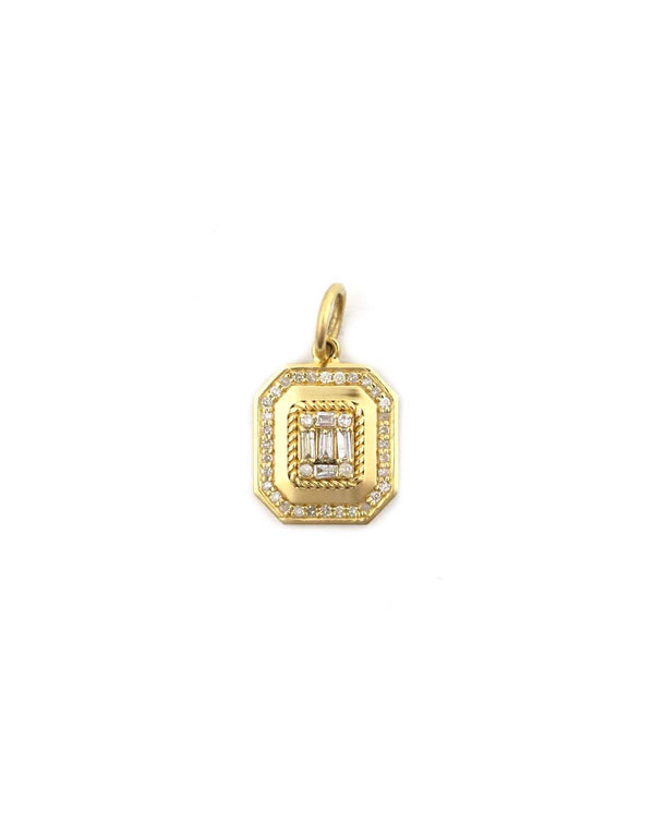 14K Gold Illusion Diamond Octagon Dog Tag Charm