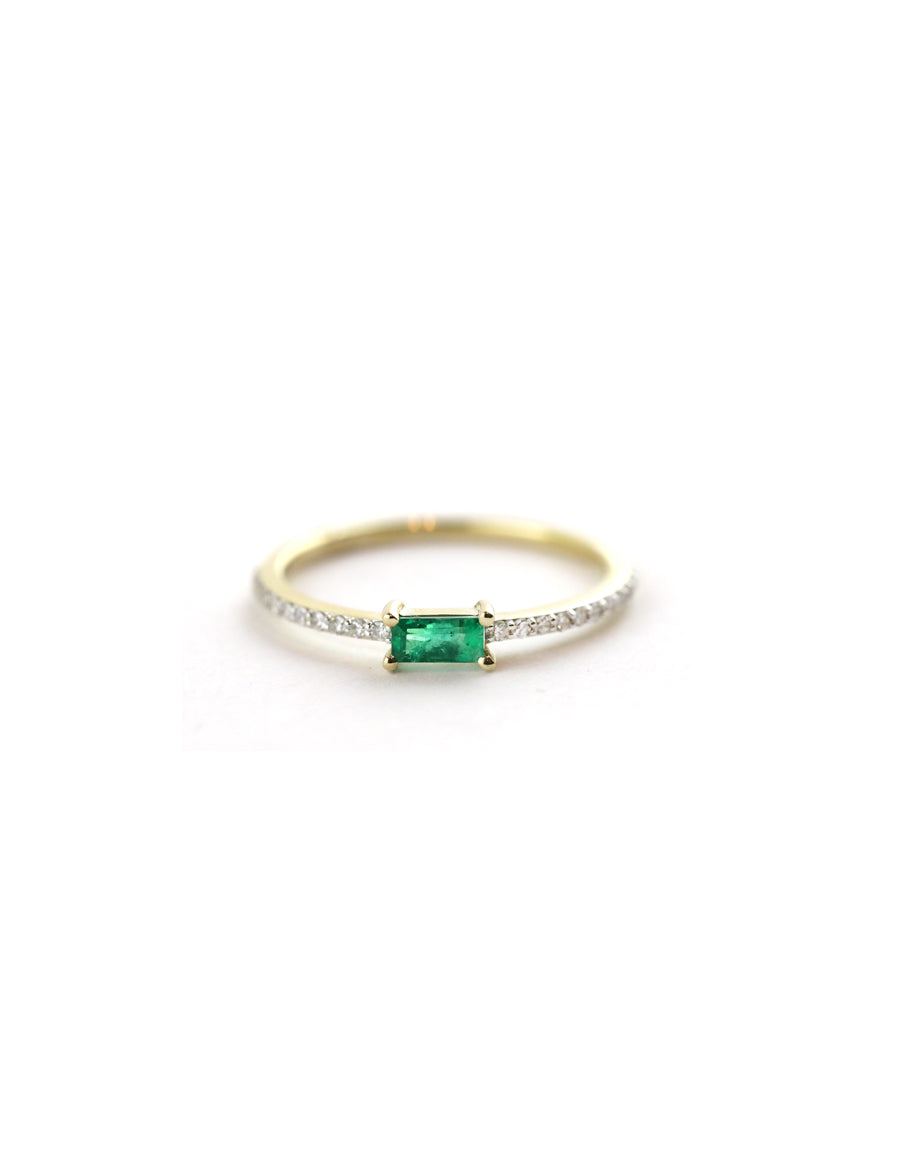 14K Gold Baguette Emerald Diamond Ring