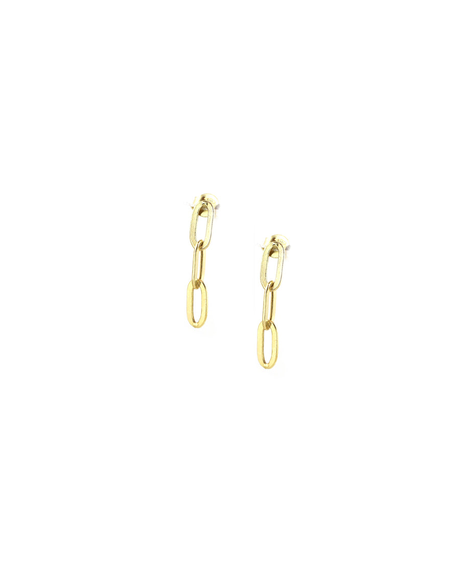 14K Gold Mini Triple Link Dangle Earrings