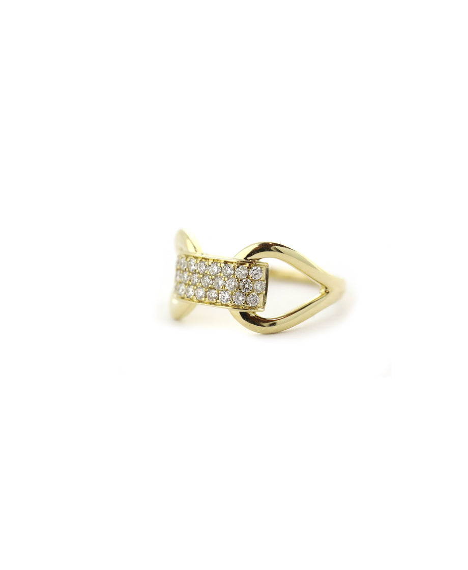 14K Gold Square Diamond Buckle Ring