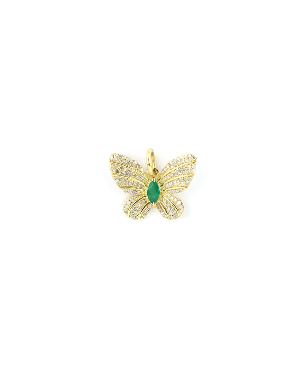 14K Gold Emerald Diamond Butterfly Charm