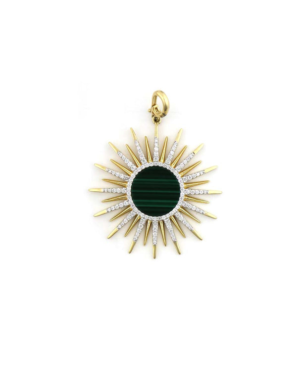 14K Gold Malachite Diamond Sunburst Charm