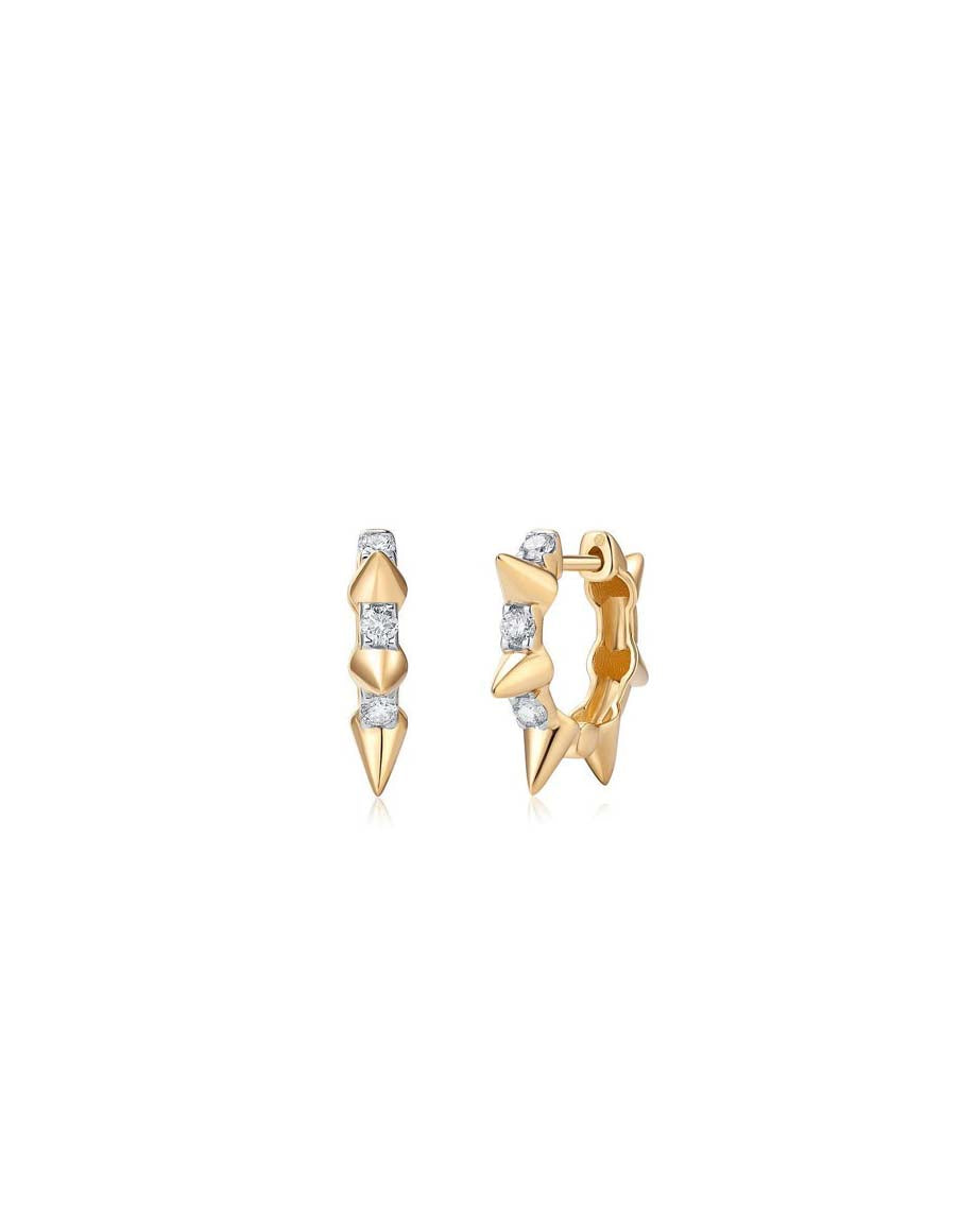 14K Gold Multi Spike Diamond Huggie Hoops