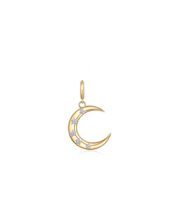 14K Gold Diamond Star Crescent Moon Charm