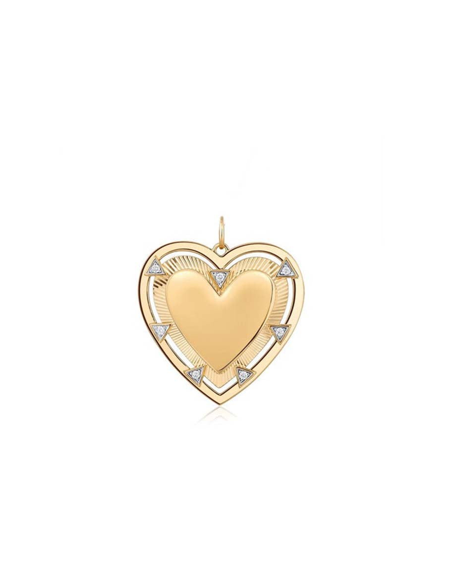 Large 14K Gold Diamond Triangle Heart Charm