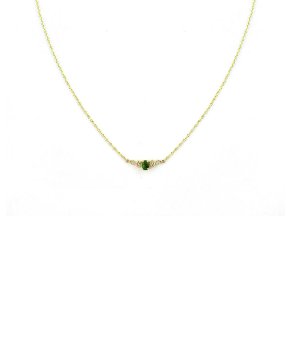 14K Gold Diopside Diamond Curved Bar Necklace
