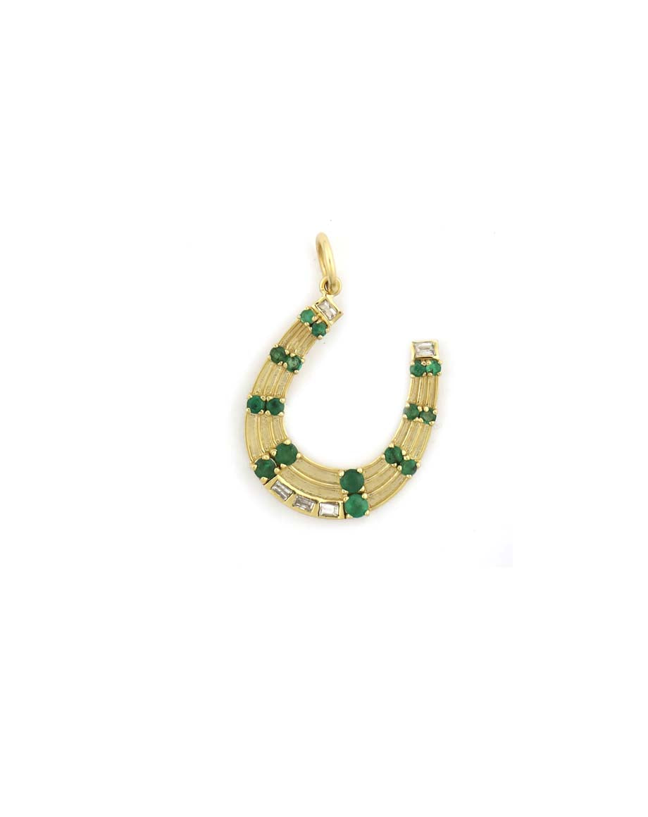 14K Gold Emerald Horseshoe Charm