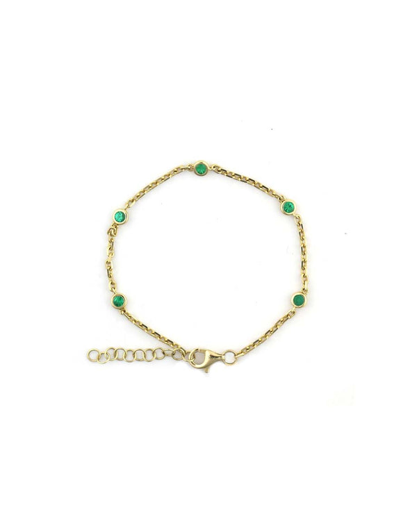 14K Gold .33ct Emerald Station Bracelet