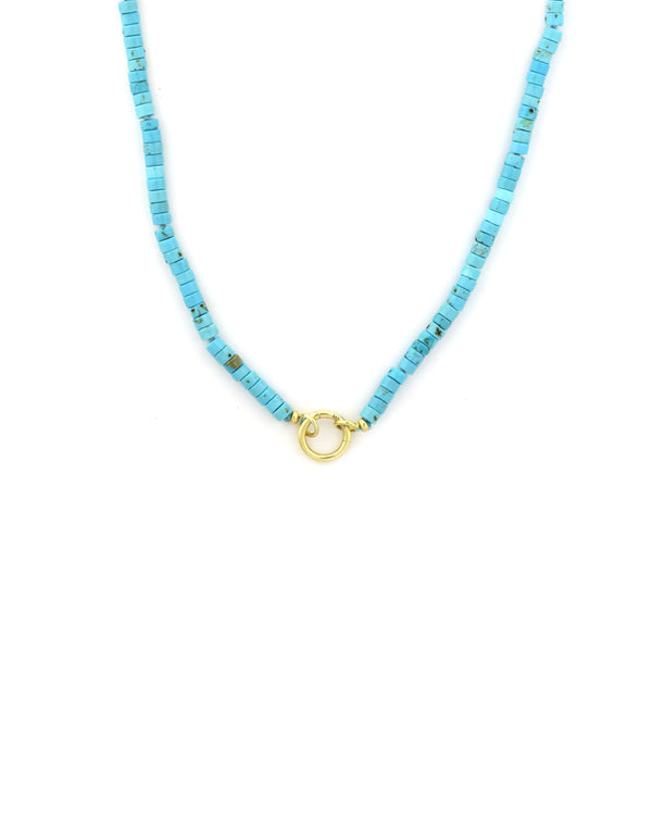 14K Gold 12mm Lock Necklace: Heishi Turquoise