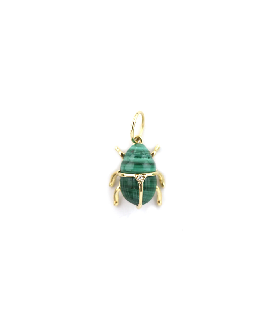 14K Gold Malachite Scarab Charm