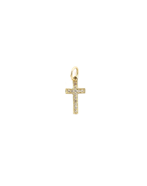 14K Gold Mini Simple Diamond Cross Charm