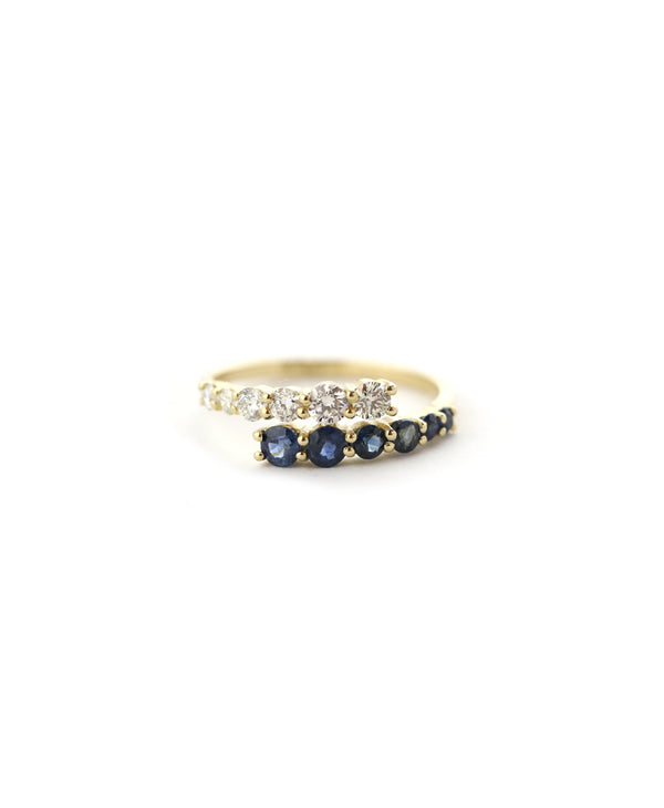 14K Gold Graduated Sapphire Diamond Wrap Ring