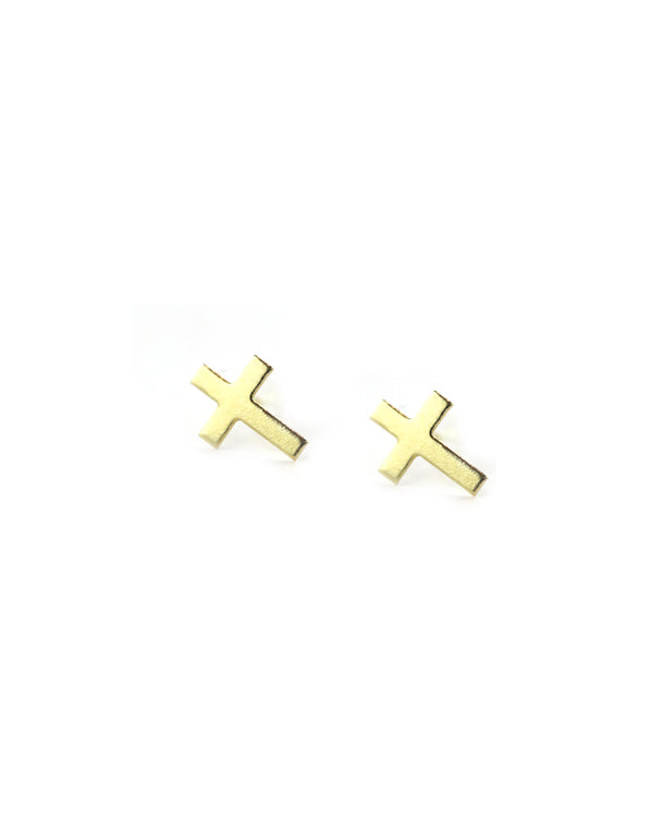 14K Gold Simple Cross Studs