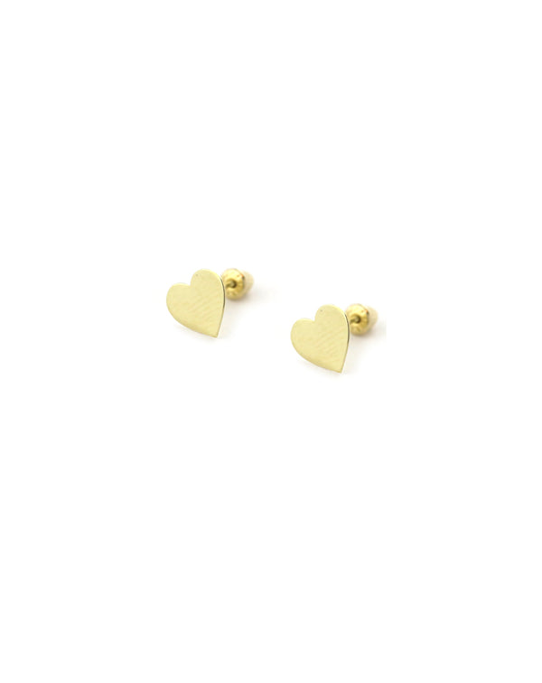 14K Gold Simple Shiny Heart Studs