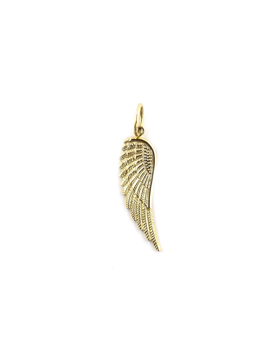14K Gold Textured Angel Wing Charm