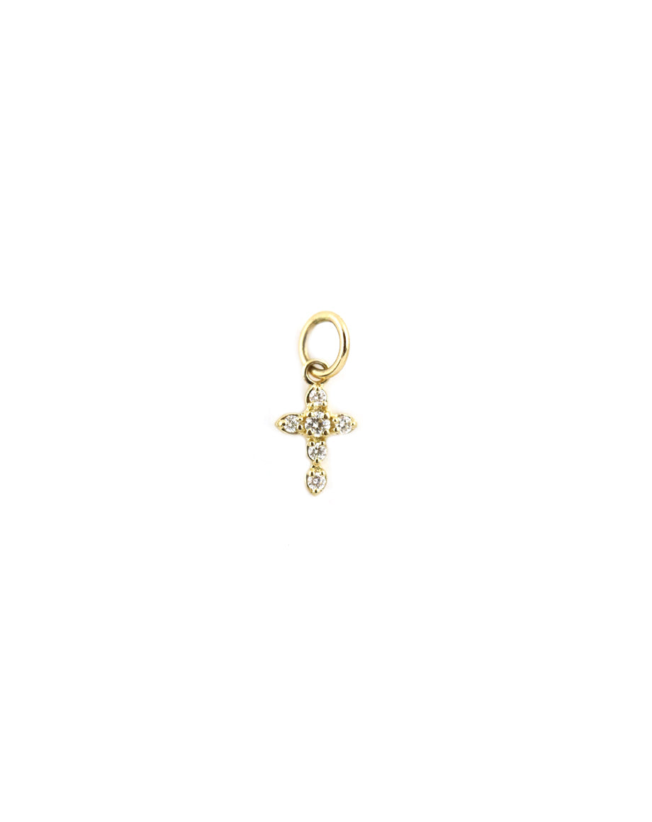 14K Gold Tiny Fancy Diamond Cross Charm