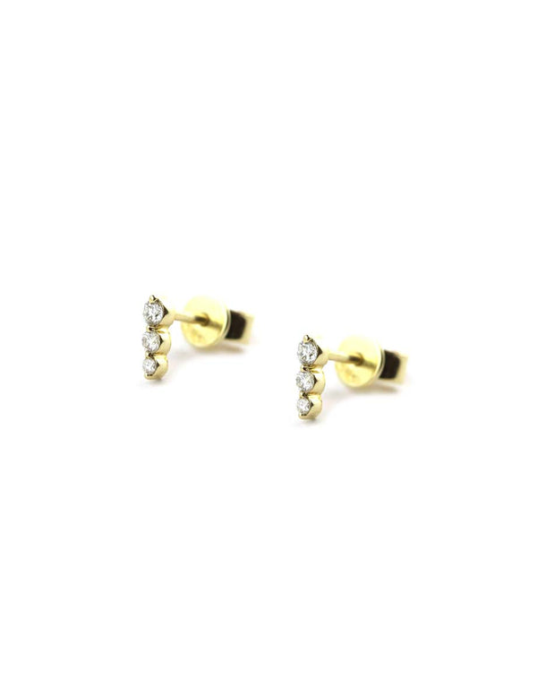 Mini 14K Gold Graduated Trio Diamond Line Studs