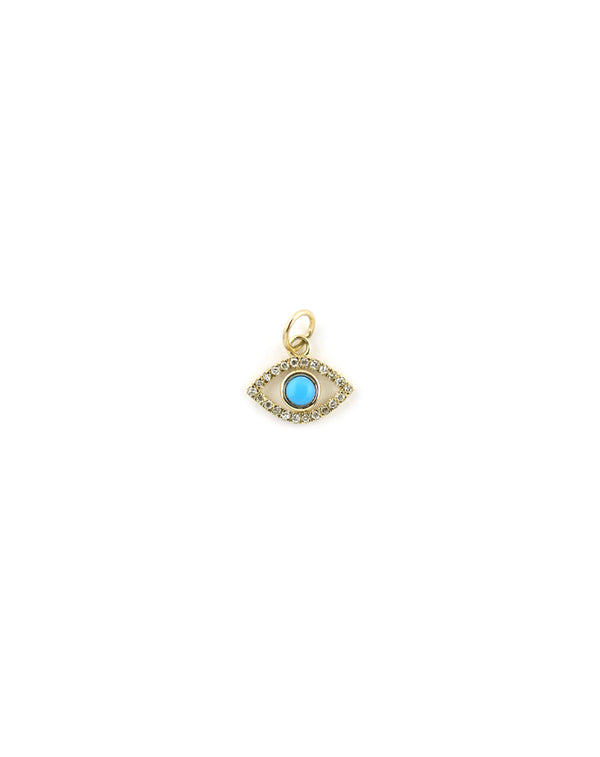 14K Gold Turquoise Diamond Cut Out Evil Eye Charm