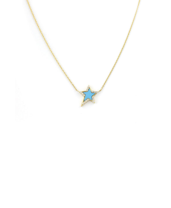 Small 14K Gold Turquoise Asymmetrical Star Necklace
