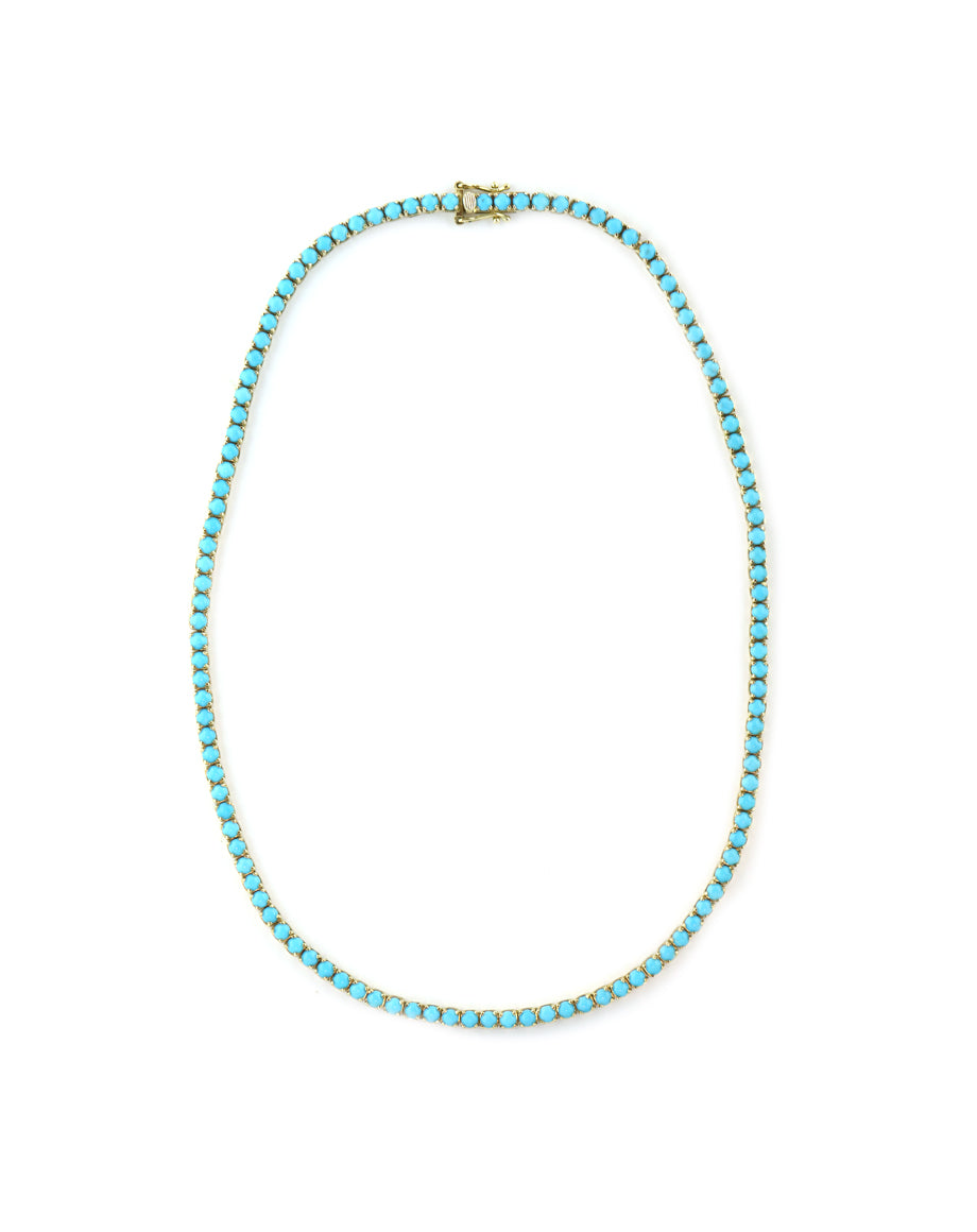 14K Gold Turquoise Tennis Necklace