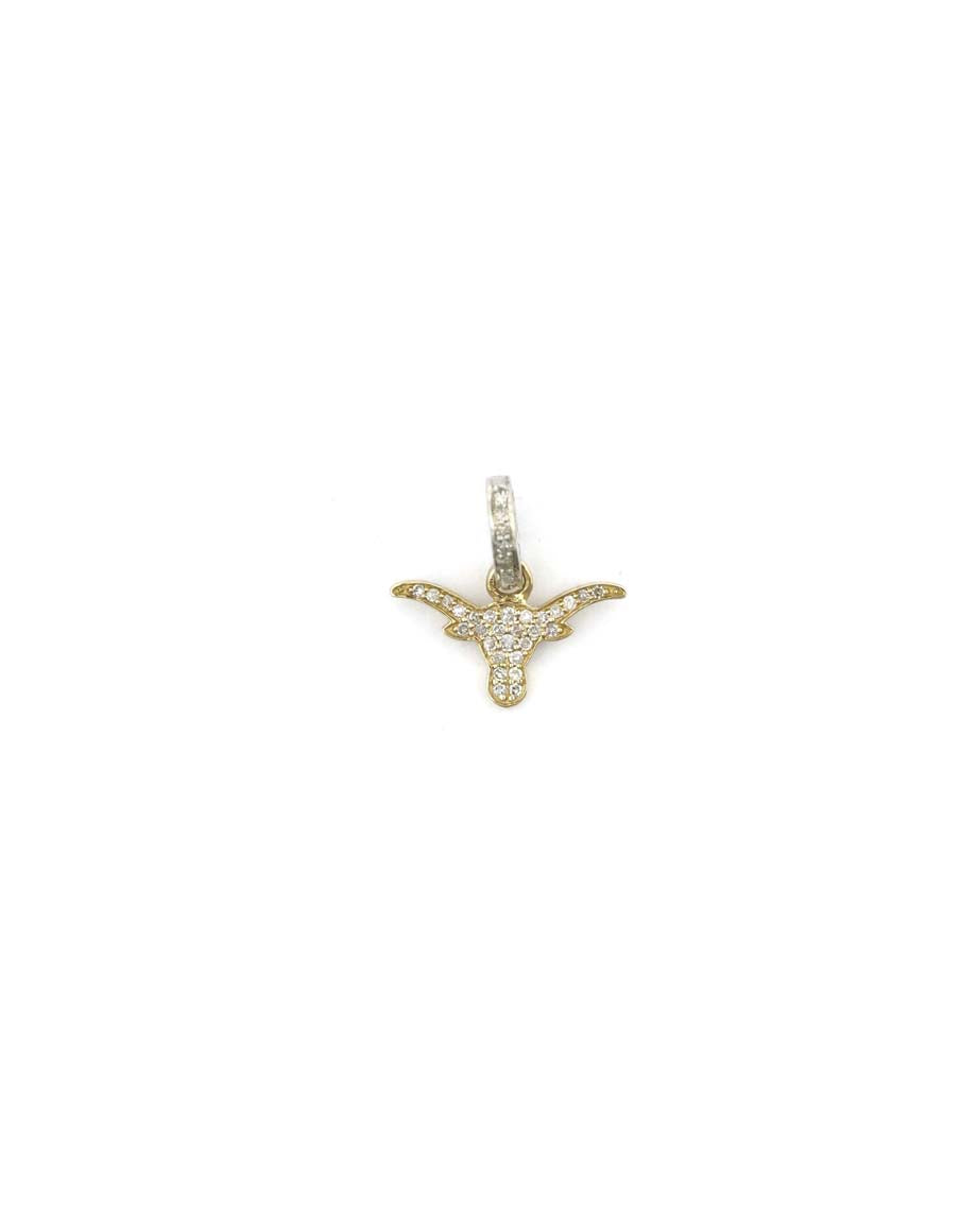 14K Yellow Gold Pave Diamond Longhorn Charm