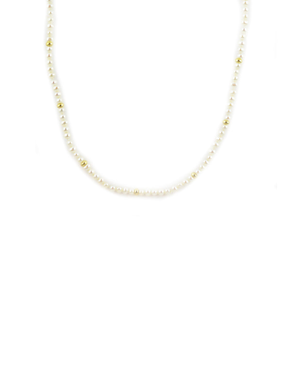 3mm Round Pearl Gold Rondelle Necklace