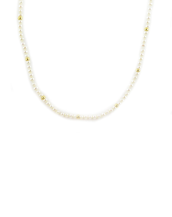 4mm Round Pearl Gold Rondelle Necklace