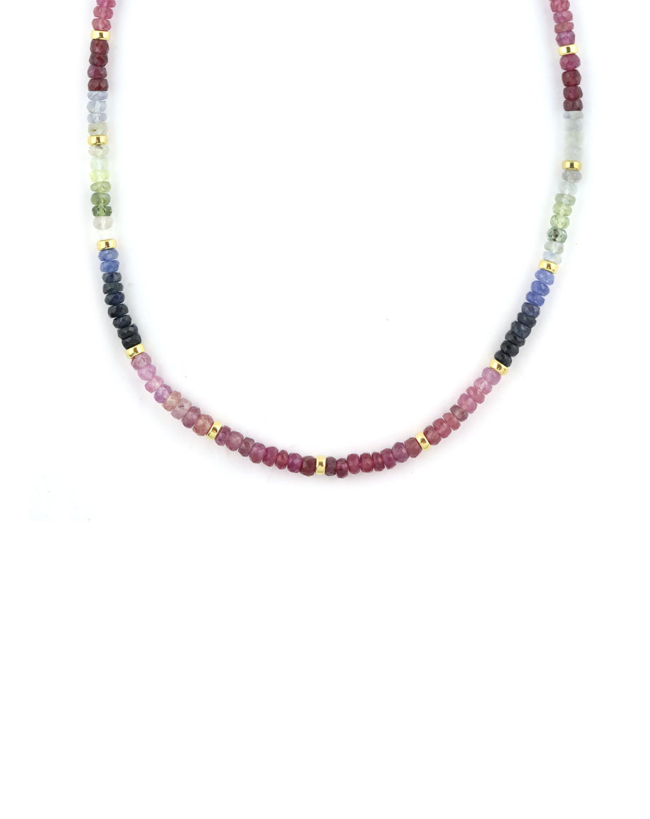 4mm Thick Rainbow Sapphire GF Rondel Necklace