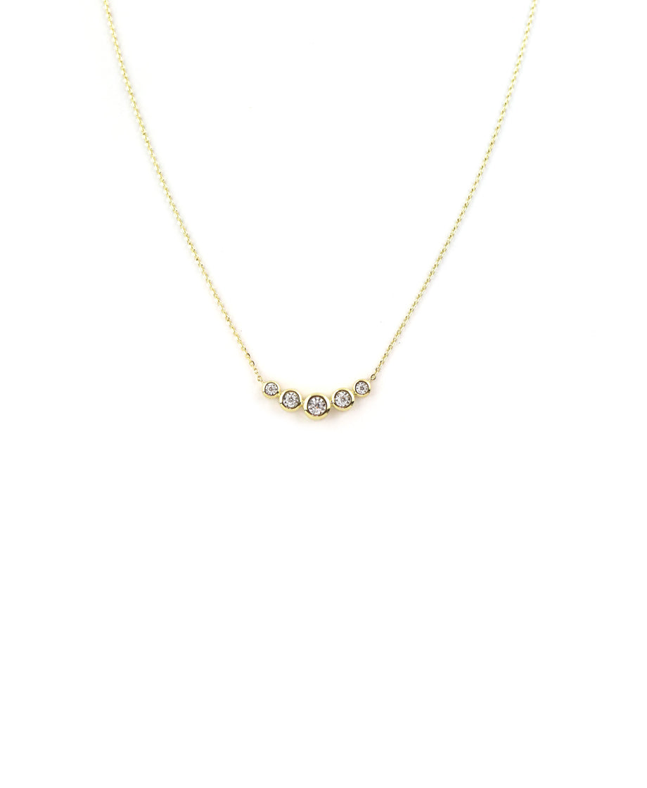 14K Gold 5 Bezel Diamond Bar Necklace