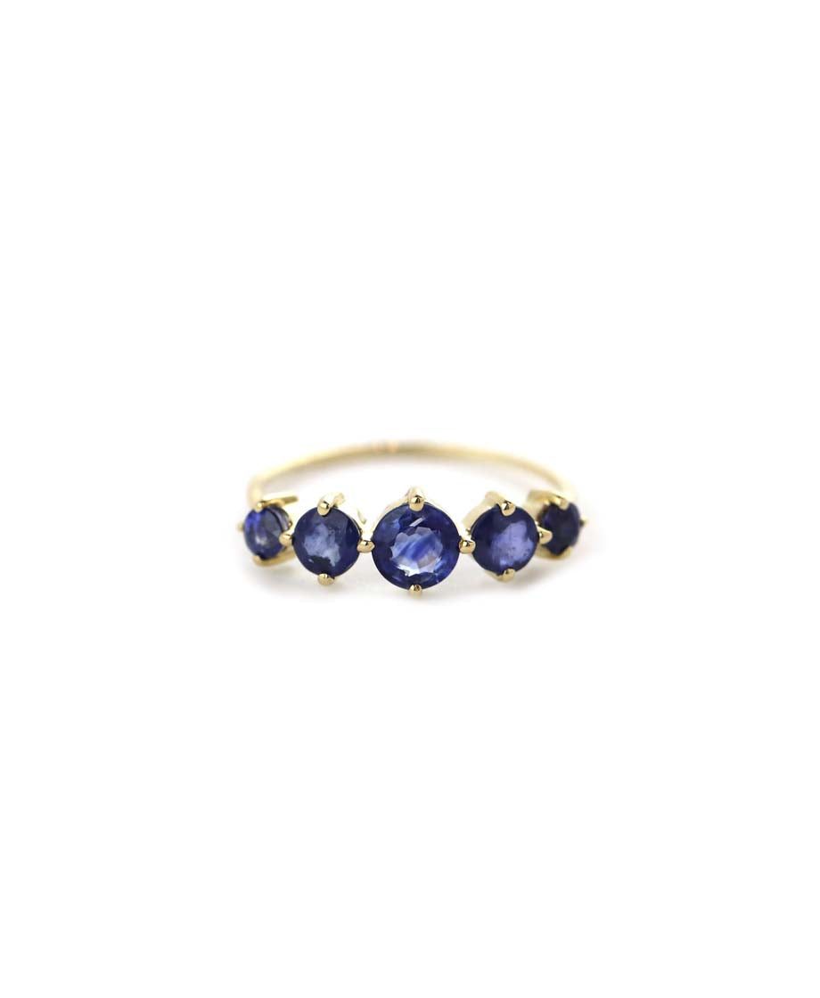 14K Gold 5 Stone Graduated Sapphire Ring