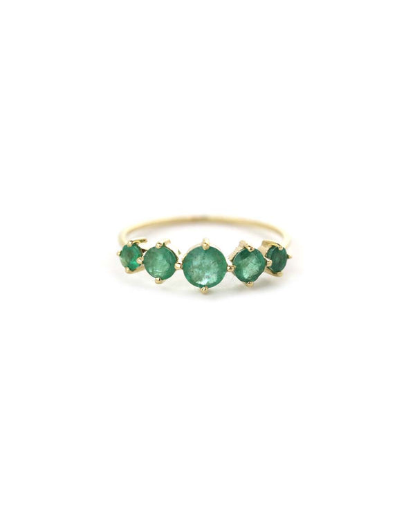 14K Gold 5 Stone Graduated Emerald Ring