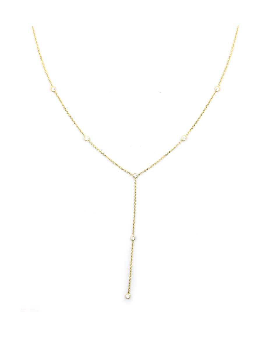 14K Gold CZ Station Lariat Necklace