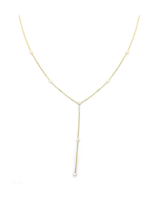 14K Gold CZ Station Lariat Necklace