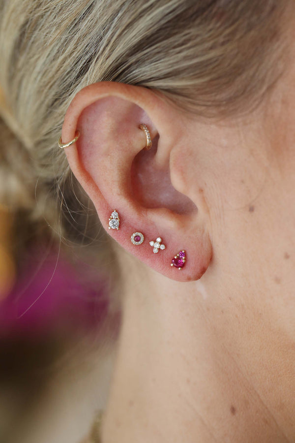 14K Gold Double Hot Pink Oval Mix Shape CZ Studs