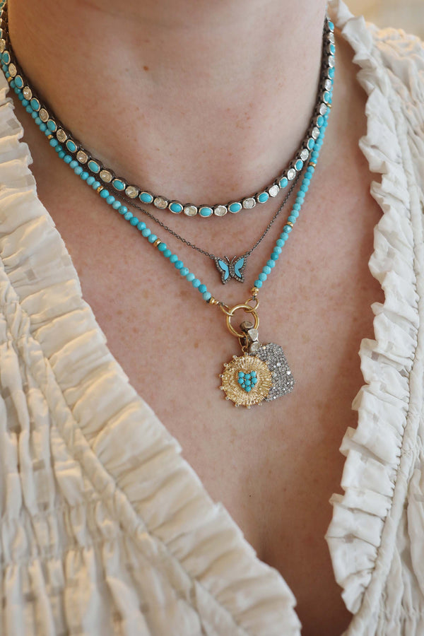 Silver Polki Diamond & Turquoise Tennis Necklace