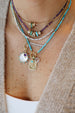 14K Gold Mother of Pearl Turquoise Amethyst Charm Necklace