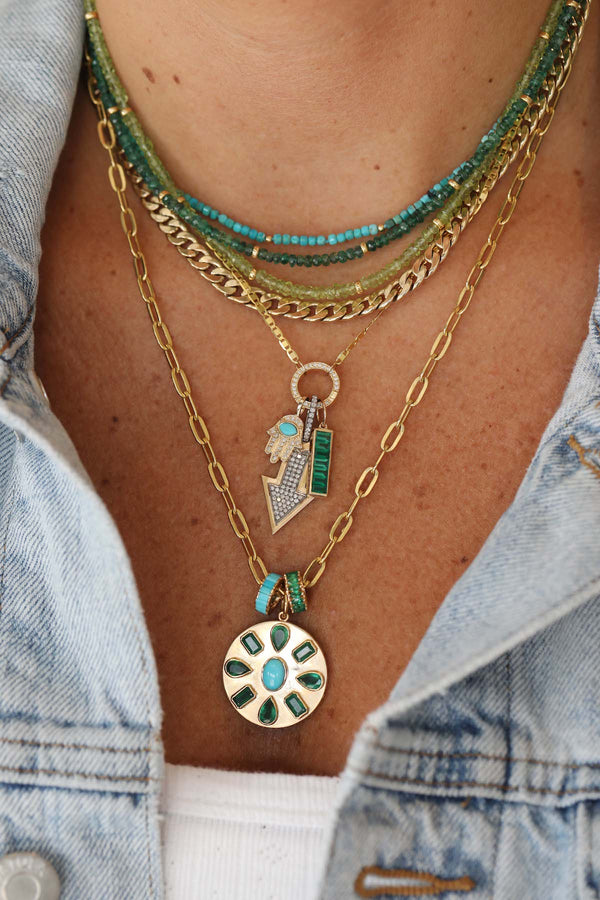 14K Gold Mini Diamond Turquoise Hamsa