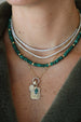 Mini 14K Gold Puffy Malachite Diamond Hamsa Charm