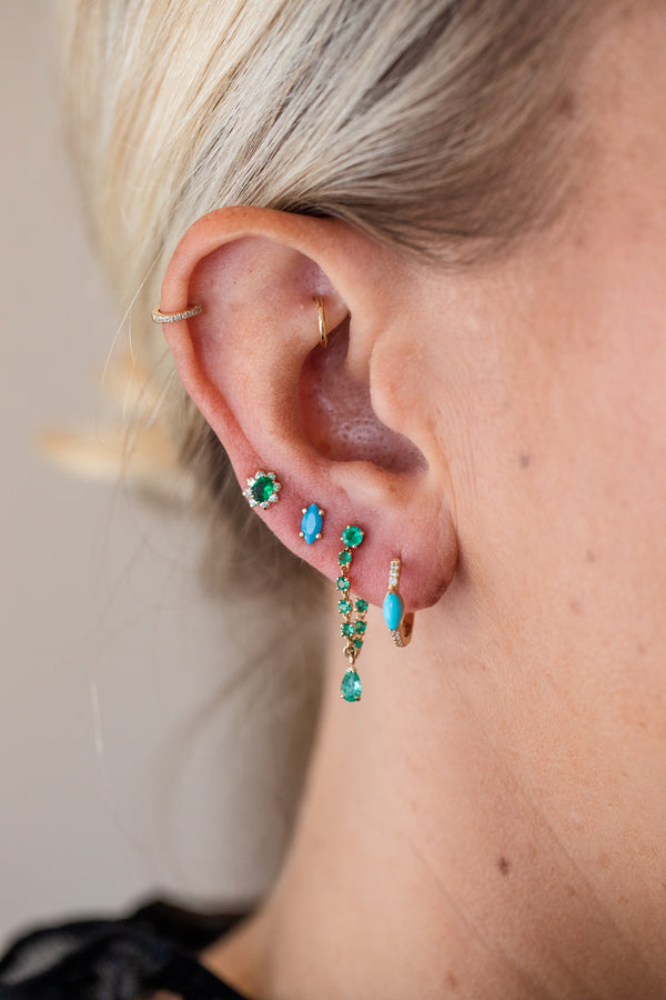 14K Gold Marquise Turquoise Studs