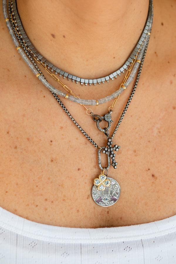 Silver Sapphire Rondelle Necklace