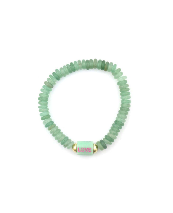 14K Gold Chrysoprase LOVE Stretchy Bracelet