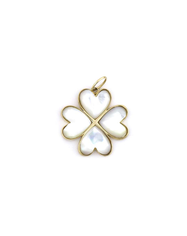 Large 14K Gold Mother of Pearl Clover Charm