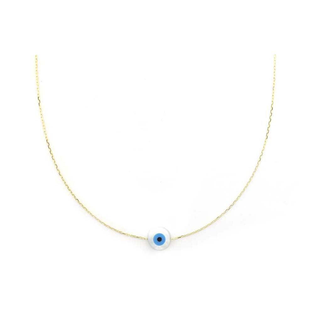 Medium 14K Gold Greek Round Mother of Pearl Evil Eye Necklace