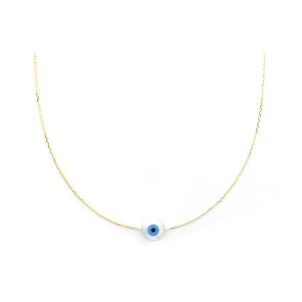 Medium 14K Gold Greek Round Mother of Pearl Evil Eye Necklace