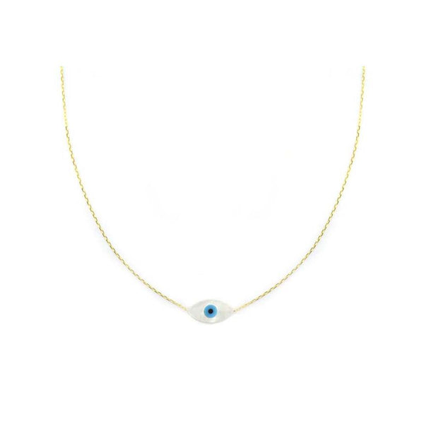 Medium 14K Gold Greek Mother of Pearl Evil Eye Necklace