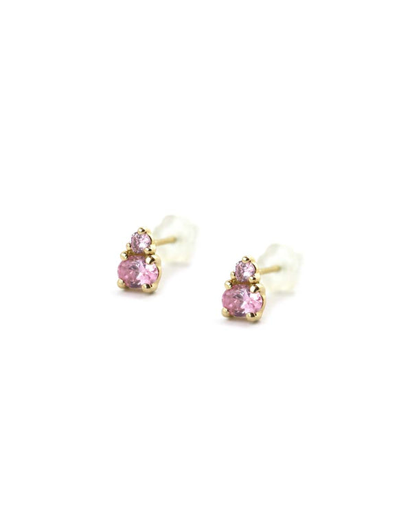 14K Gold Double Light Pink Oval Mix Shape CZ Studs