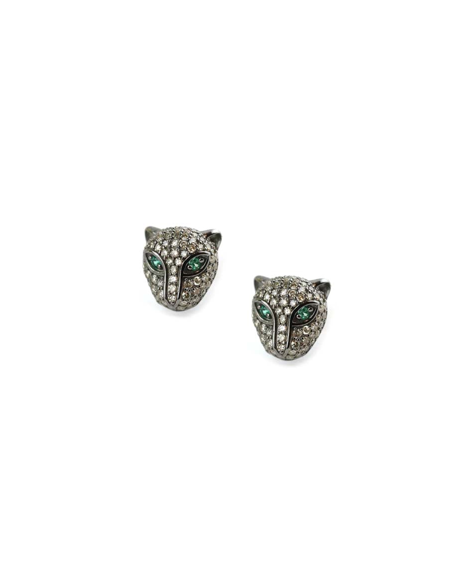 Large Silver Diamond Panther Studs